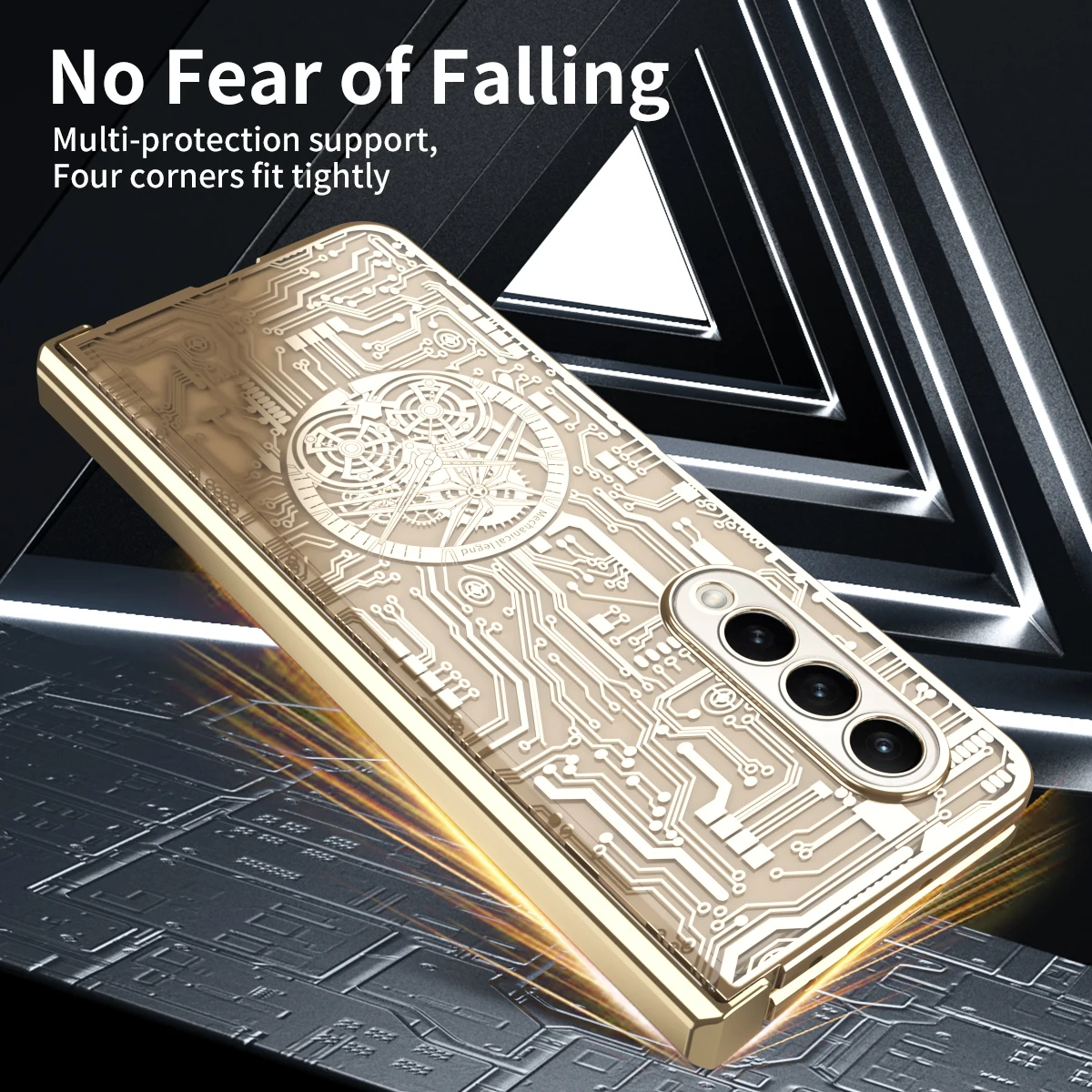 Transparent Glossy PC Case For Samsung Galaxy Z Fold5 4 3 Hinge Protection Mechanical Wireless Charge Hard Cover Glass Protector