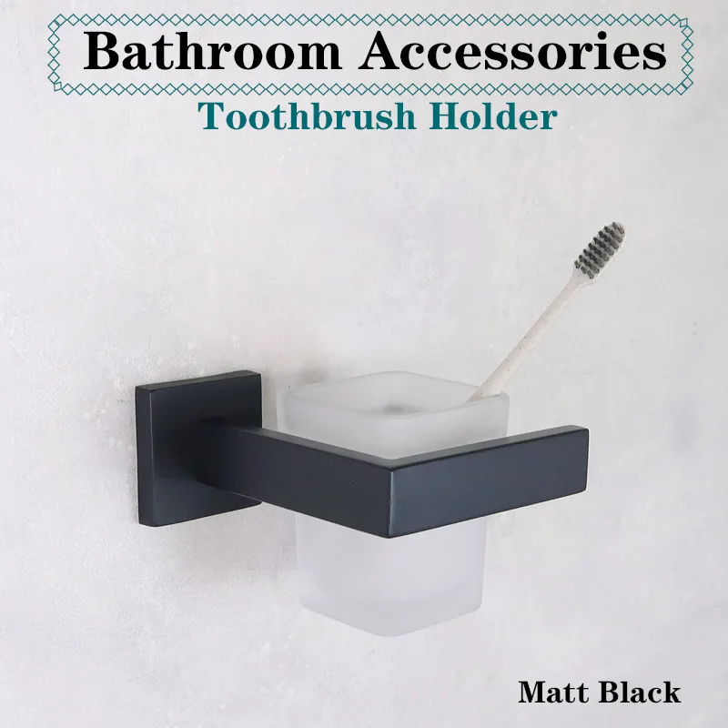 Description Picture 3 of itemBlack Square Toilet Brush Holder Paper Holder Bathroom Shelf Rack Double Towel Bar Robe Hook Cup Holder SUS304
