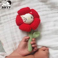 Handmade Crochet Cartoon Animal Flower Baby Rattle Toys Safe Cotton Newborn Handhold Teething Ring Baby Gum Pain Relief Teether
