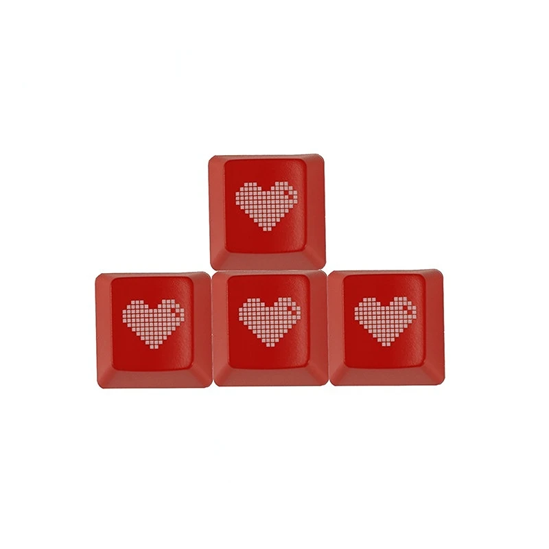 Red Pixel Heart Keycaps Set Of Esc Enter WASD Arrow Key Caps For Mechanical Keyboard OEM Profile ABS Material Double Shot