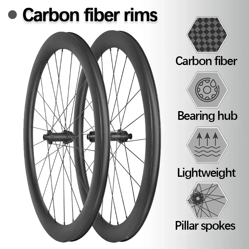 700c Carbon Road Wheels 28 32 35 38 42 45 50 55 65 mm 24 Holes Wide Rim Wheelset 700c Center Lock Disc 6-blot Racing Bike Wheels 3