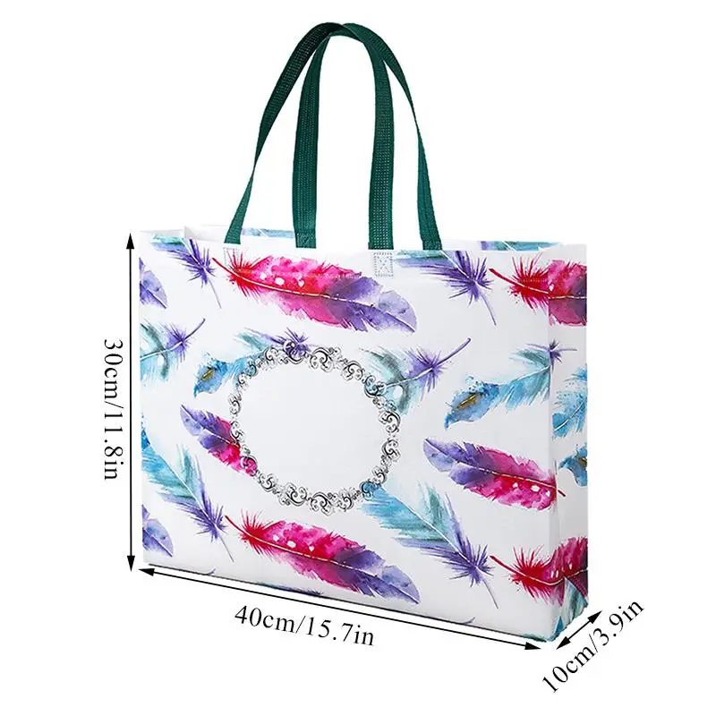 Reusable Bag Shopping Bag Shopping Pouch Non-woven Fabric Storage Folding Bag Feather Printing Waterproof Traval Bag Grocery Bag 3