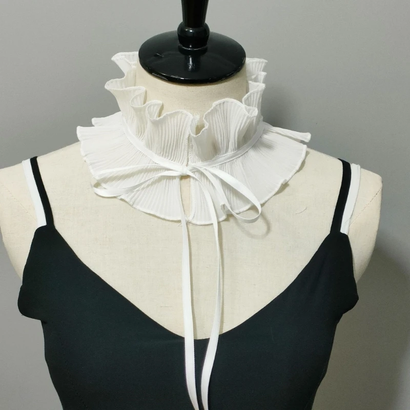 Adjust Size Yarn Ruffled False Collar White Victorian Jabots Collar Women Detachable Carnivals Clothing Ornaments