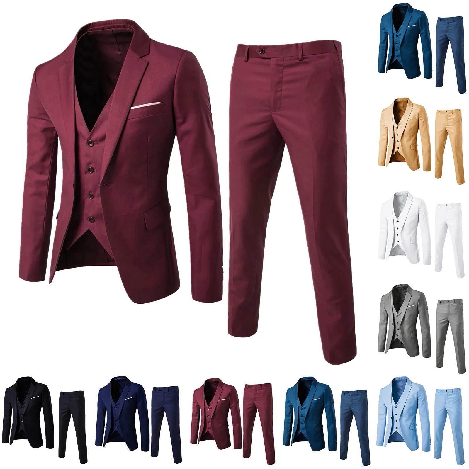 Men Jacket Suit Slim 3 Piece Suit Business Wedding Dress Party Vest Long Pants Coat Waistcoat Korean Professional Uniform mens suit