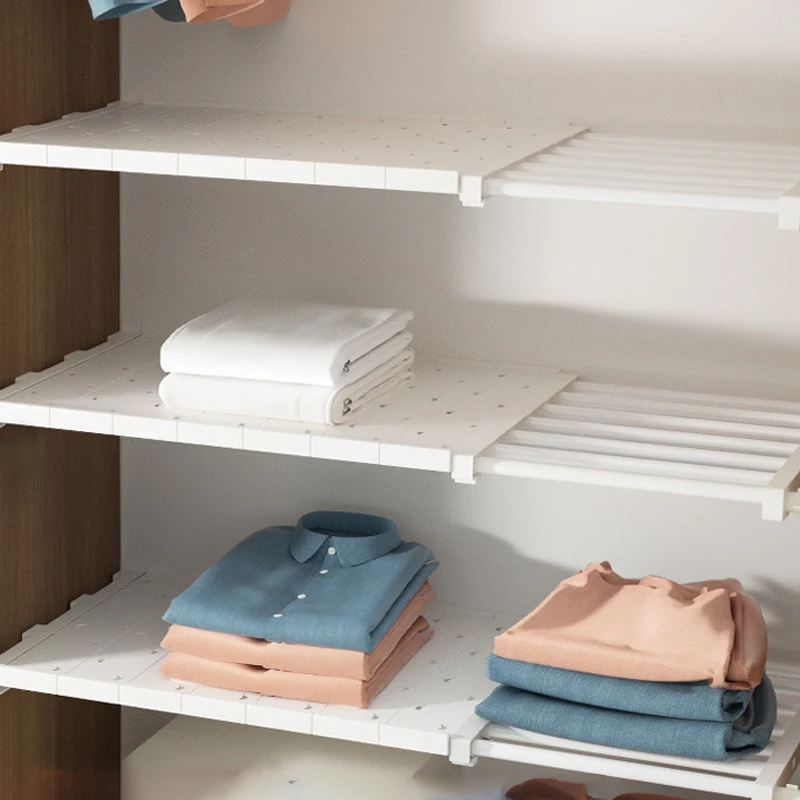 Closet Layered Partition Without Punching Telescopic Shelving Closet Kitchen Bathroom Storage Expansion Rack Organizer Partition