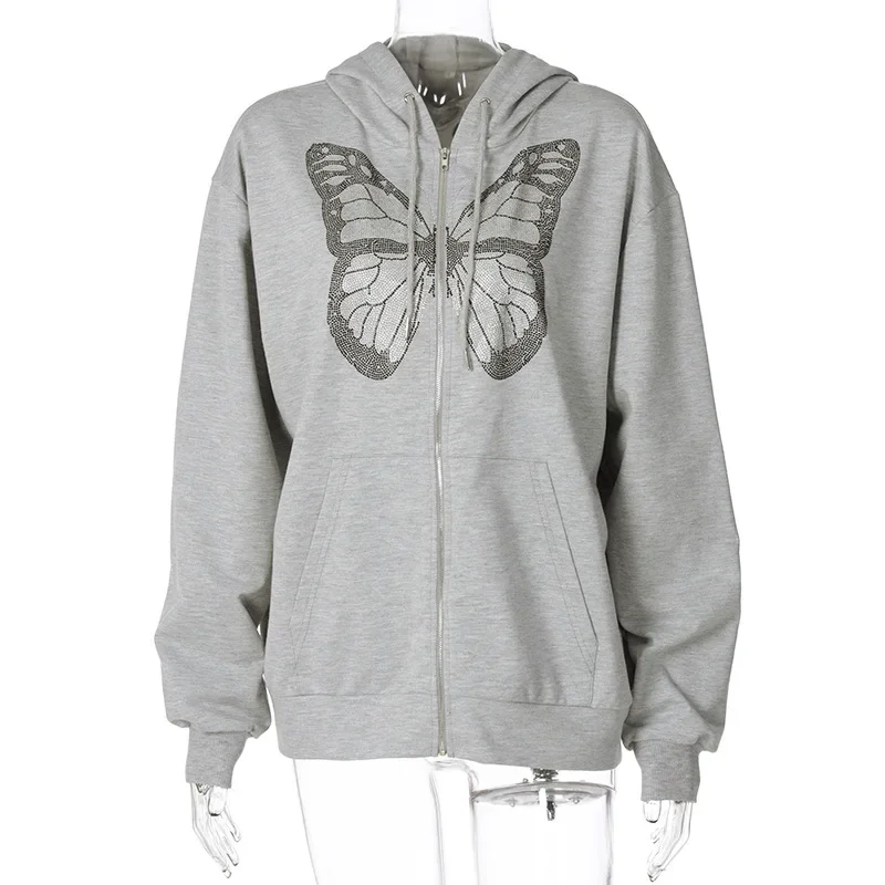 Woman Butterfly Print Long Sleeve Hooded Sweatshirt for Fall/winter 2023 Women's New All-match Casual Top Female Solid Pullover