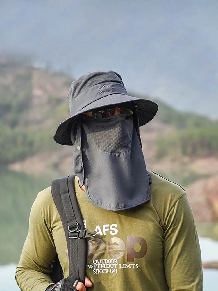 2개 세트 넓은 챙 햇빛 가리개 모자 & 탈부착 가능한 얼굴 가리개 - 자외선 차단, 남녀 공용 대형 야외 스포츠 및 해변 모자, 브라운