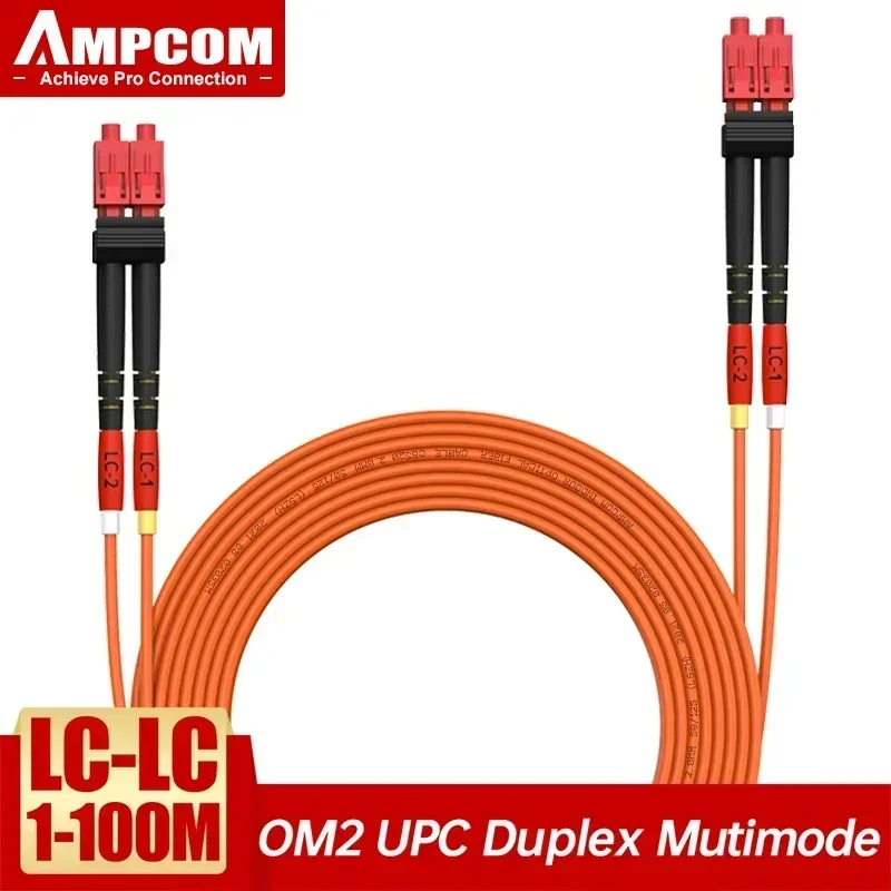 Fiber Optic Cable AMPCOM OM2 LC-LC UPC 50/125 Multimode Duplex LSZH Fiber Optic Patch Cable Fiber Optical Jumper Support Customization