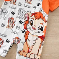 Barboteuse à manches courtes pour nouveau-né garçon et fille de 0 à 18 mois, imprimé Lion mignon avec Faux deux pièces, vêtements d'été pour bébé, 2025 3