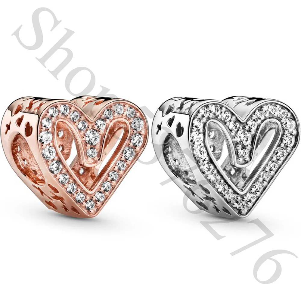 

Authentic 925 Sterling Silver Bead Sparkling Freehand Heart Charm Fit Pandora Women Bracelet Bangle Gift DIY Jewelry