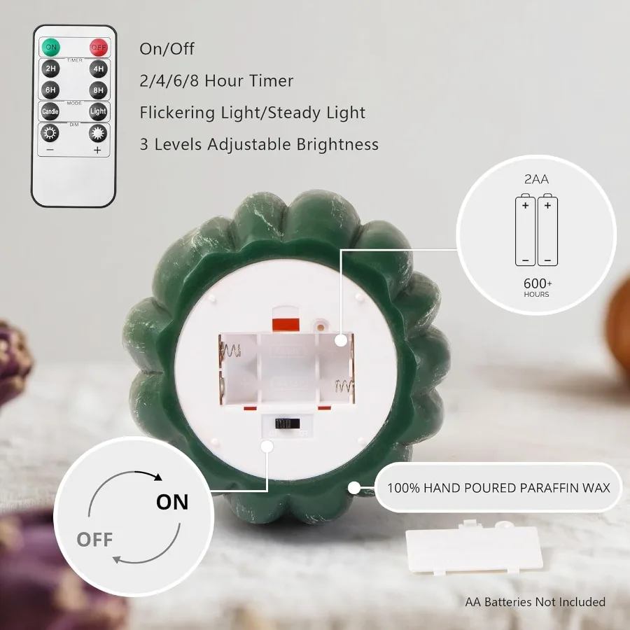 Fall Decorations for Home Flickering Flameless Wax Pumpkin LED Candle with Timer Remote Control Thanksgiving Gifts Autumn Farmh