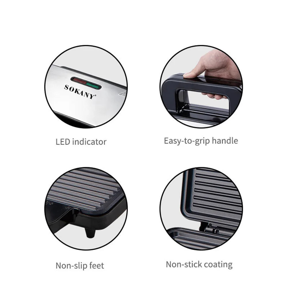 Electric Sandwich Maker High Power Double Side Heating Grill Anti-stick Plate Design for Frying Steaks Grilling Sandwiches