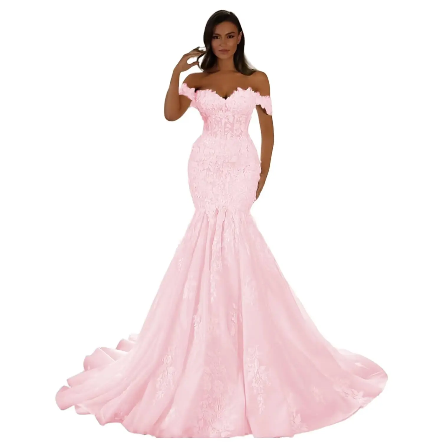 Customized Off The Shoulder Tulle Wedding Dresses for Bride Mermaid Laces Applique Boho A Line Bridal Gowns with Train