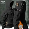 Outdoor Tactical Set Men Military Multi-pocket Hooded Work Jacket+Windproof Waterproof Fleece Cargo Pants Winter Sharkskin Suit 1