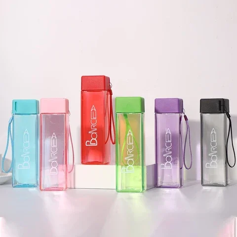 

Outdoor Travel Plastic Square Cup Heat-Resistant Transparent Sports Simple Fashion Bottle Letter Clear Cute Water Bottle