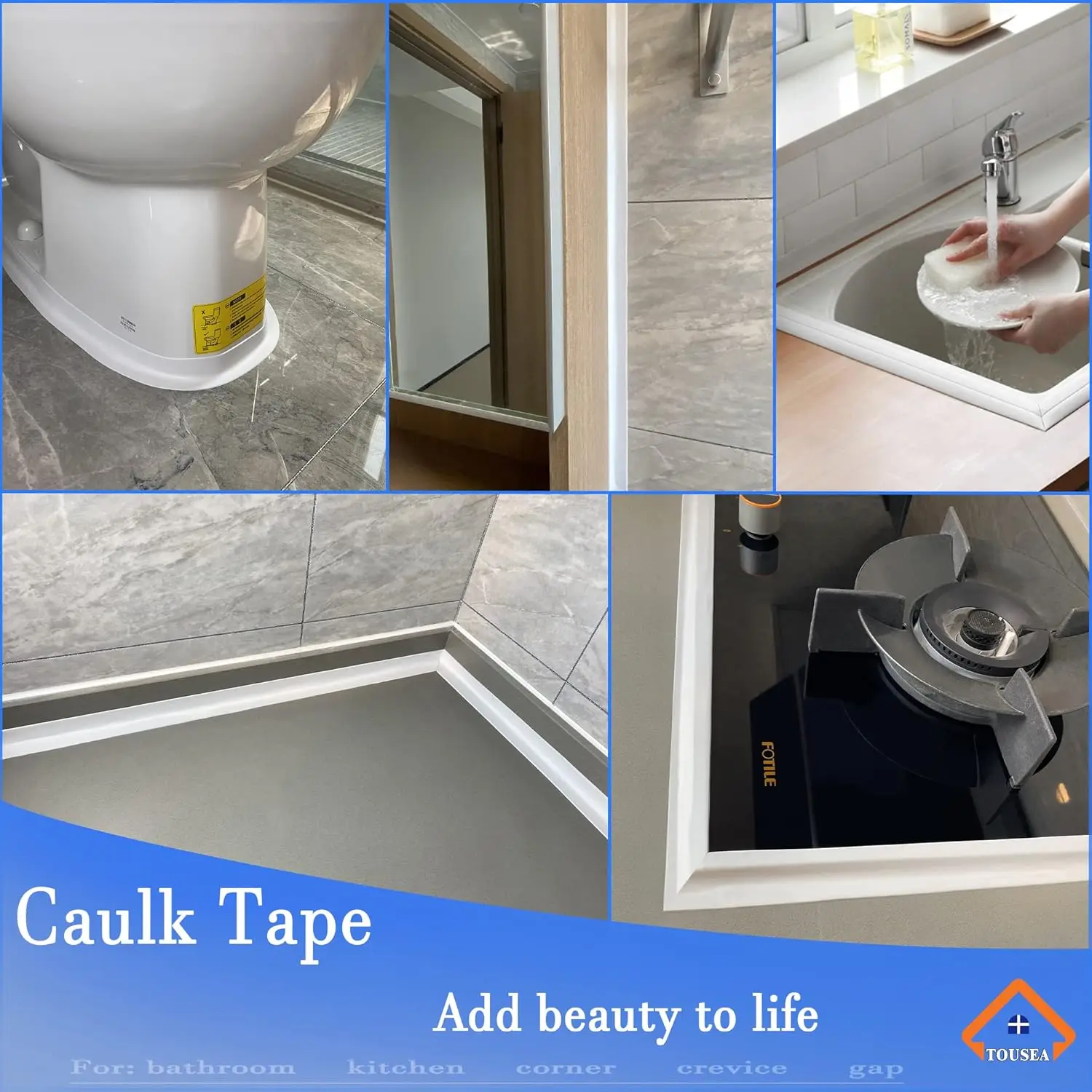 Caulk Tape Shower Self Adhesive, Caulk Sealing Strip Tape for in Toilet, tub, Kitchen & Walls, Kitchen Home Improvement Caulking