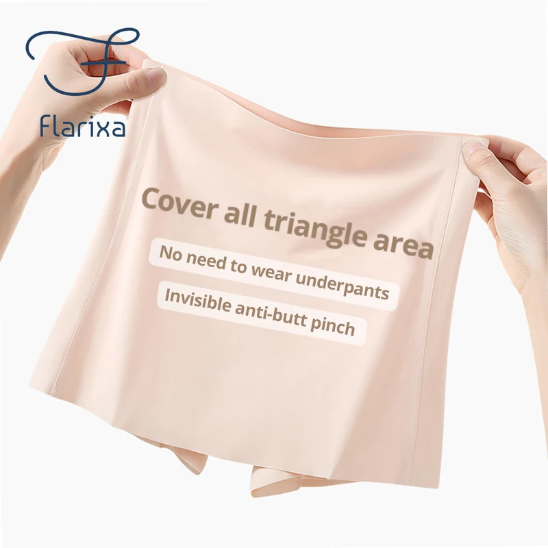 Flarixa Seamless Skirt Shorts Double Layer Front Crotch Panties Women Ice Silk Safety Pants Anti Friction Underwear Underpants safety shorts seamless panties safety pants women shorts underwear
