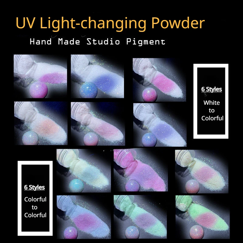 10g/box UV Sensitive Color Temperature Changing Powder DIY Handmade Nail Art Glitter Powder UV Light-changing Cosmetic Pigments