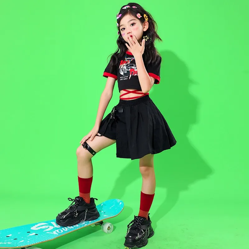 

Костюм детский летний в стиле хип-хоп, комплект одежды для девочек, футболка и юбка, уличная одежда для подростков 4, 6, 7, 8, 9, 10, 11, 12, 14 лет