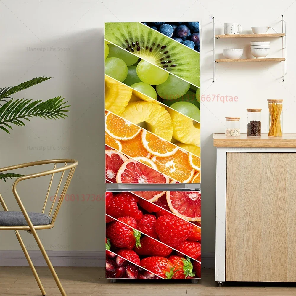 thumbnail image 1 of Calcomanías para puerta de refrigerador con estampado de frutas realistas en 3D, para despegar y pegar, impermeables, para puerta de refrigerador de cocina, 1 of 5