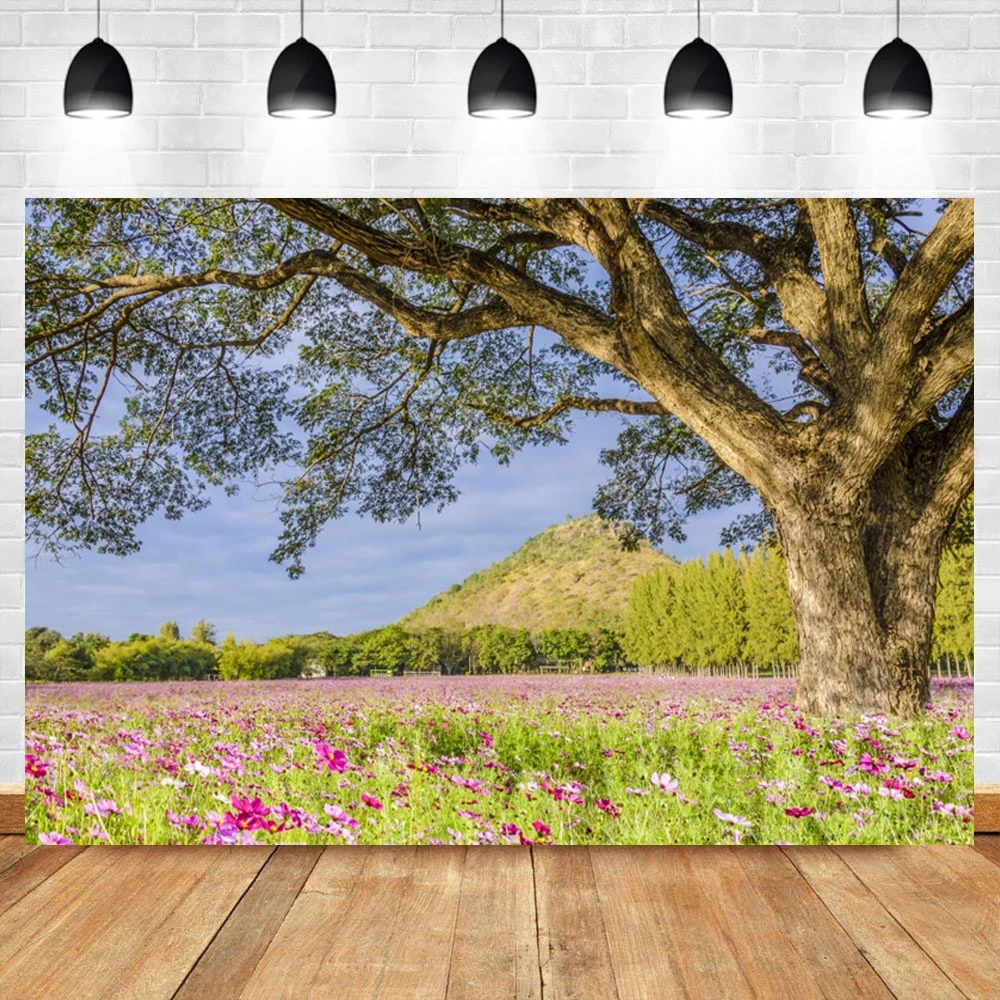 Spring Forest Flowers Blossom Tree Art Grassland Natural Landscape Photo Backdrops Backgrounds Baby Portrait Photophone