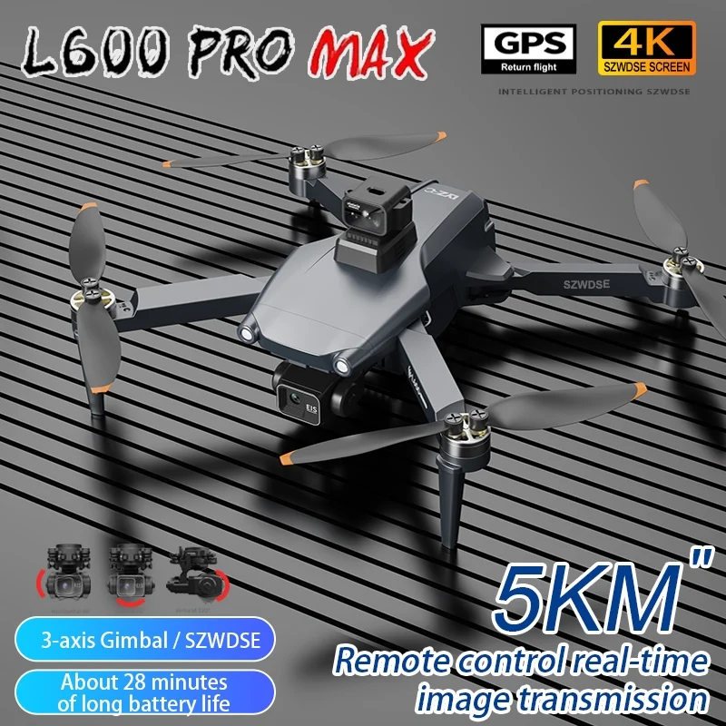 Vue rapprochée du cardan 3 axes stabilisant la caméra 4K du Drone GPS L600 Pro Max