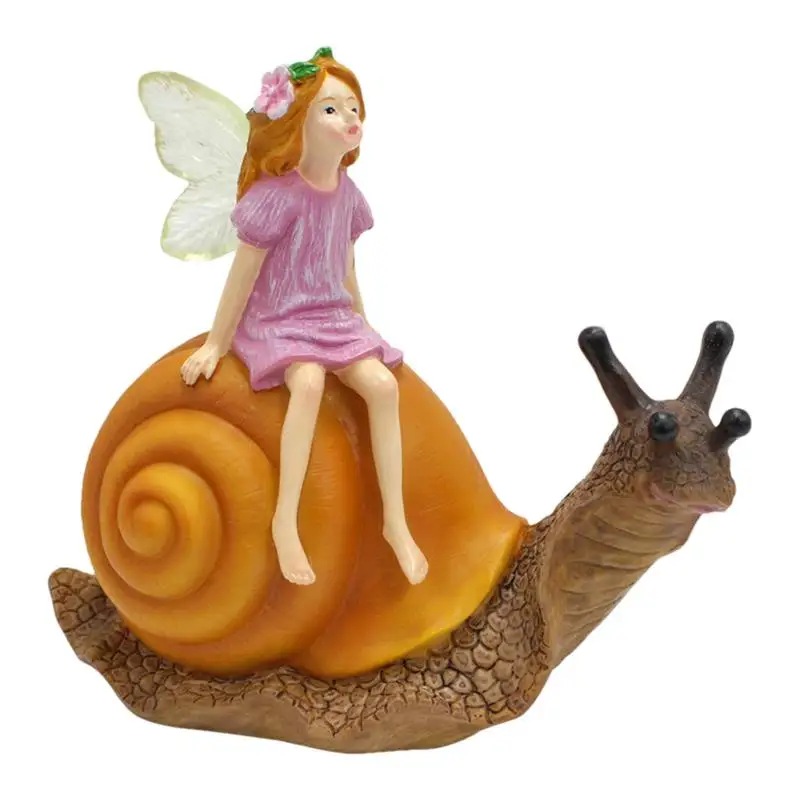 

Fairy Snails Statue Sculpture Resin Fairy & Snail Sculpture Garden Statues Funny Animal Crafts Weatherproof for Yard Lawn