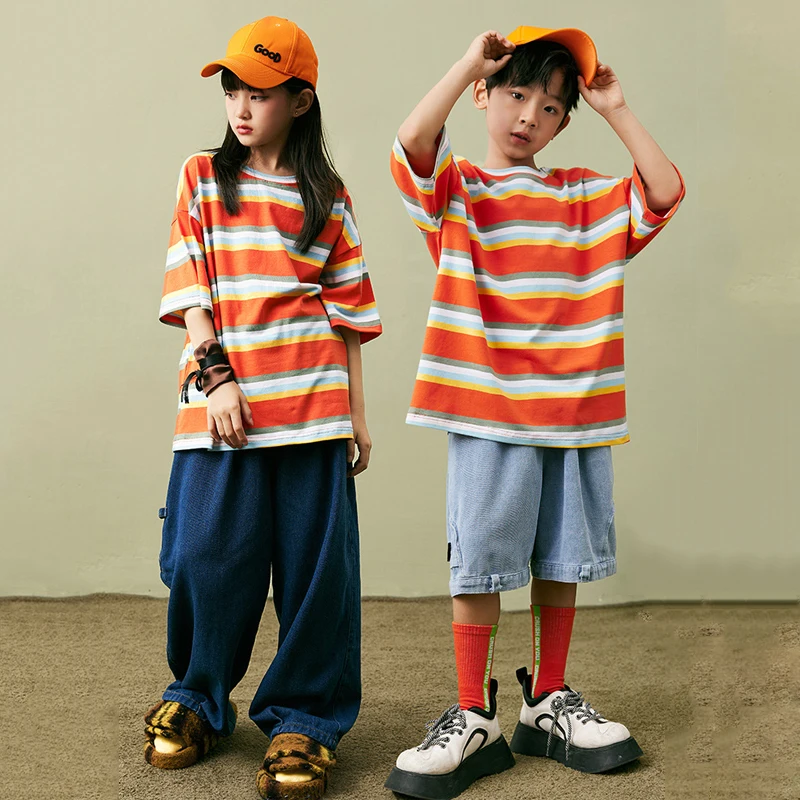 

Hip Hop Clothes Street Wear Kids Dance Costume Festival Clothing Stage Costume Dancer Outfit Plaid T-shirt Casual Pants DL9628