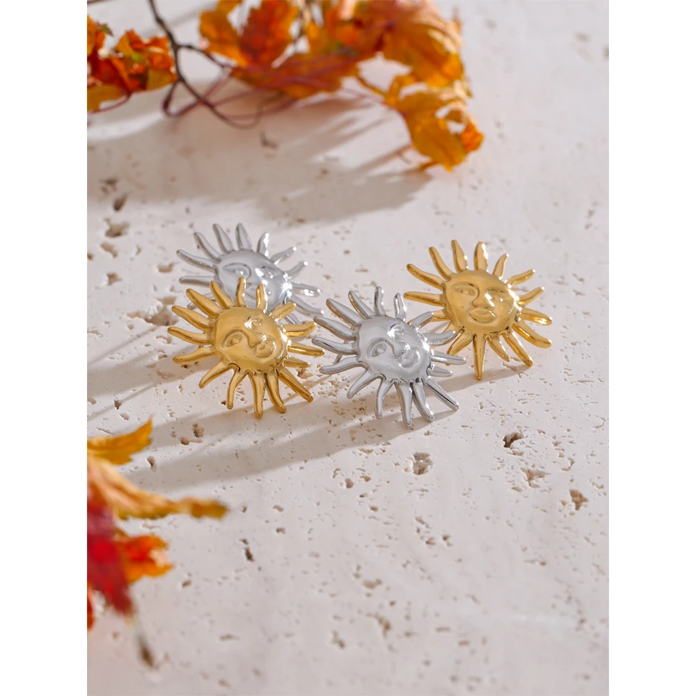 Yhpup Waterproof Stainless Steel Sun Stud Earrings