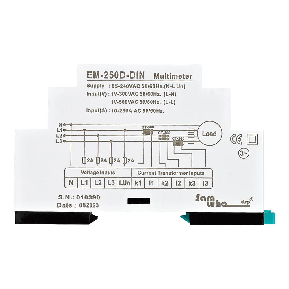 Samwha-Dsp EM-XXD-DIN Digital Multimeter, Contains 3 C.T, Three Phase Volt(L-L),(L-N), Ampere ,Frequency, Phase Sequence Display 6