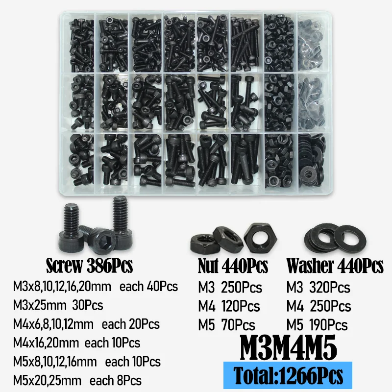 Premium Black Steel Hex Cap Screws Assortment Kit - Grade 12.9