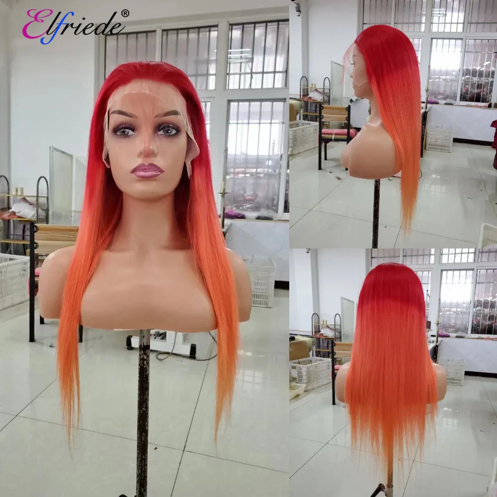 

Elfriede Ombre Red Orange Straight Wigs for Women Lace Wig 4x4 Lace Closure 13X4 13X6 HD Lace Frontal Wig 100% Human Hair Wigs