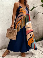 Summer new plant print casual versatile plus size women's suspender dress for beach wear - Image 3