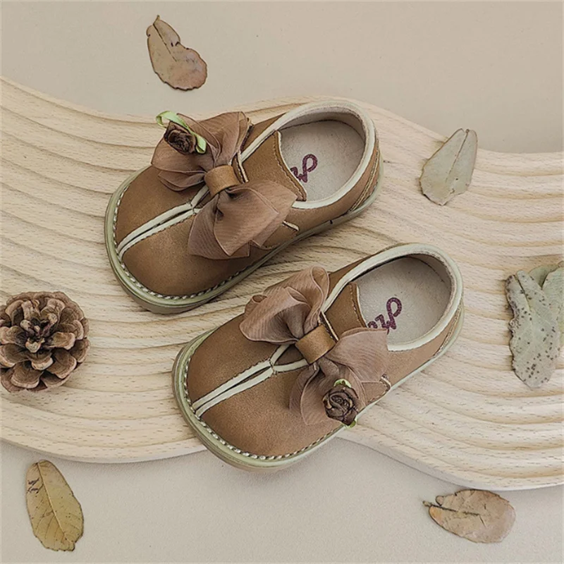 New Autumn Baby Shoes Leather Butterfly-knot Girls Princess Shoes Soft sole Fashion Toddler Kids
