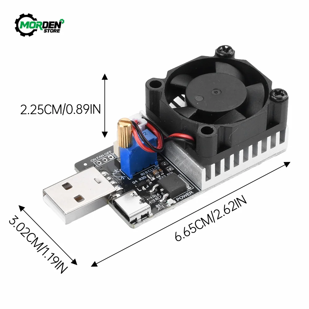 DC 3.7-20V 3A  25W Load Tester Electronic Test Resistor Module USB&Type C Interface Adjustable Constant Current with Cooling Fan 2