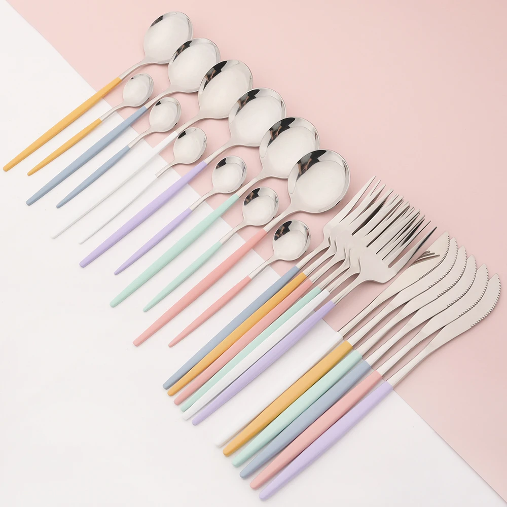 Dinnerware Set Stainless Steel Tableware Knife Fork Tea Spoon Cutlery Set Multiple Colour Silverware Kitchen Flatware 24Pcs cutlery set western style cutlery set picnic cutlery set stainless steel cutlery set