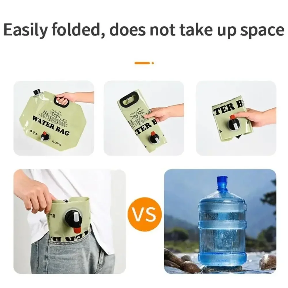 Water Bag 8L Outdoor Foldable Water Storage Bag Portable Hiking Container Bucket Pouch Camping Supplies