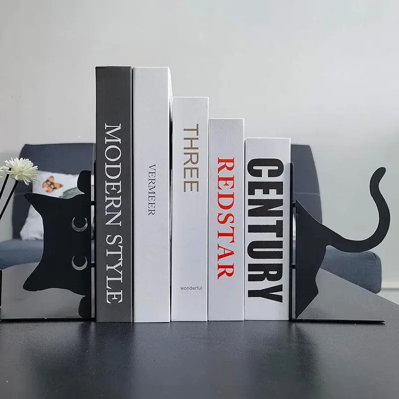 Cute Cat Bookends Metal Bookends Book Holders for Shelves Book Ends Bedroom Library Office School Book Desktop Organizer Gift