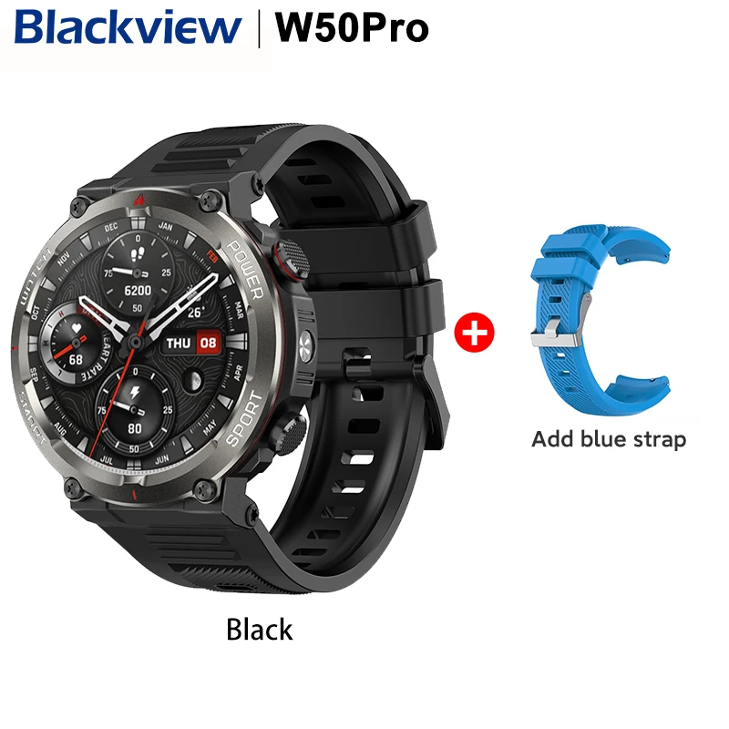 Blackview Rugged Smartwatch with 1.45 Display, IP68 Waterproof Rating, Bluetooth Calling, Flashlight, and Long-lasting 960mAh Battery