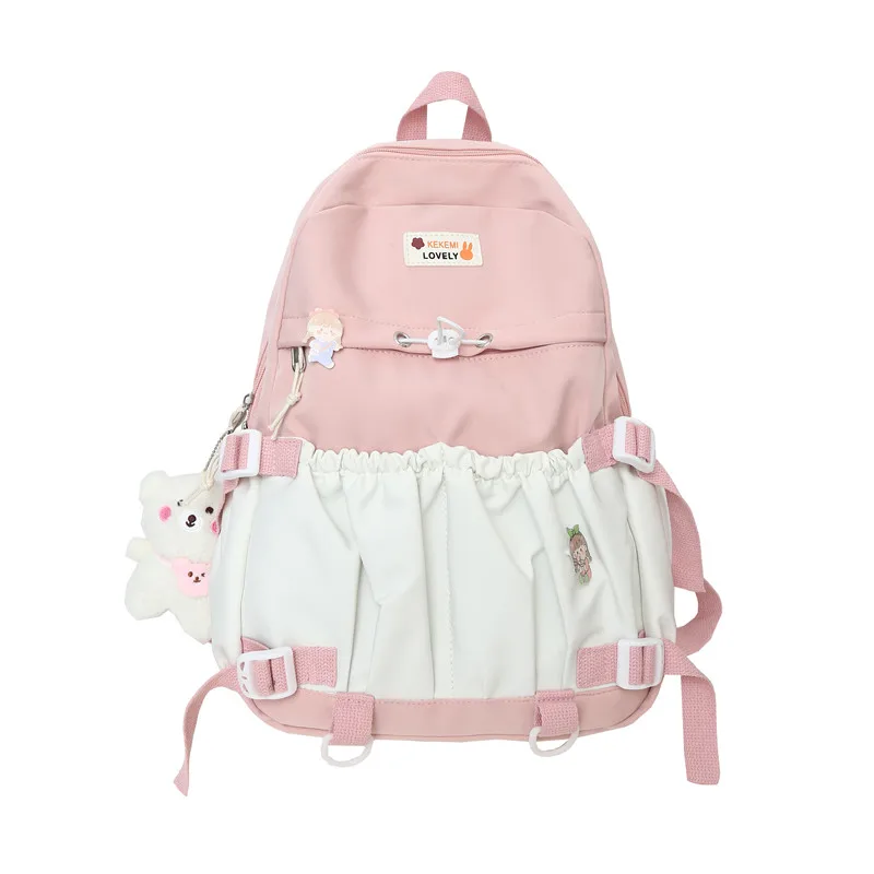 Spring Ladies Cute Backpack Large Elastic Pocket Student Schoolbag Female Fashion Kawaii Bagkpack Teenage Girls Laptop Backpacks 