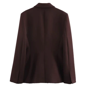 سترة نسائية HXAO ملابس مكتبية سترة بنية للنساء لربيع 2025 بأكمام طويلة مع زر للتنقل سترات نسائية أنيقة 4