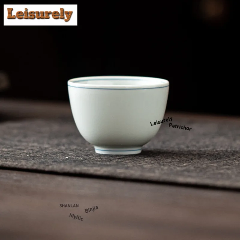3pc Hand-painted Double Line Straight Mouth Teacup Zen Tea Bowl Cute Cup Tea-tasting Personal Cup Chazhan Master Cups Cha Craft