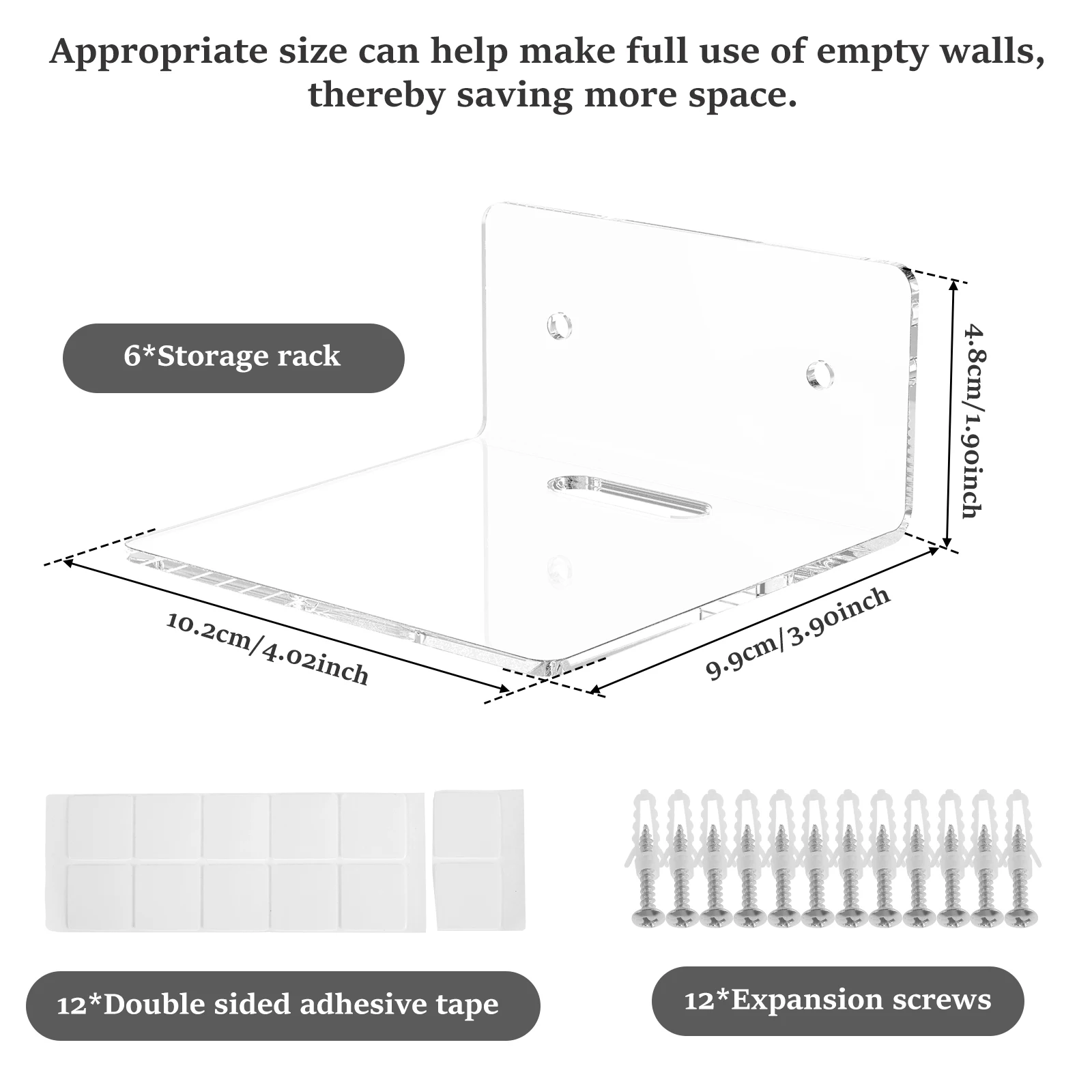 6/12Pcs Acrylic Wall Shelves Floating Shelves Clear Small Shelf Product Display Stand Wall Decoration Storage Rack 6
