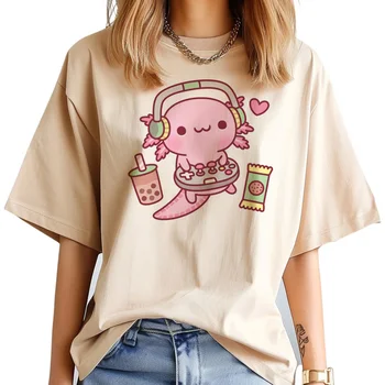 Axolotl t-shirts women streetwear designer Tee female Japanese manga clothing