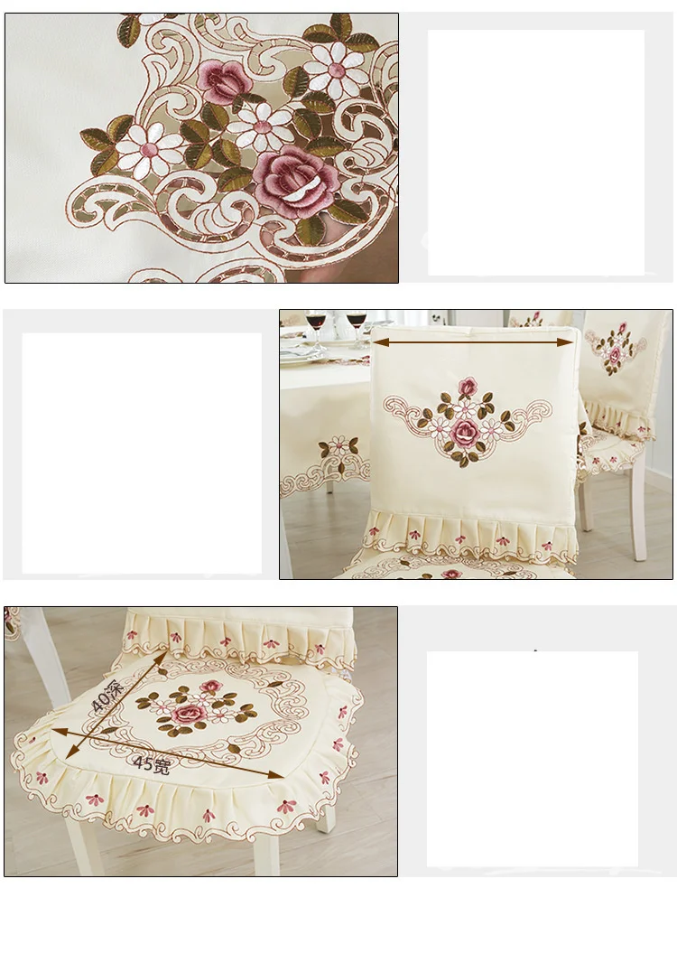 Nappe de table à manger brodée de style européen, housse de chaise, décoration de drapeau de table artistique en tissu, nappe de table à thé, pour la maison, 220_voghion.com