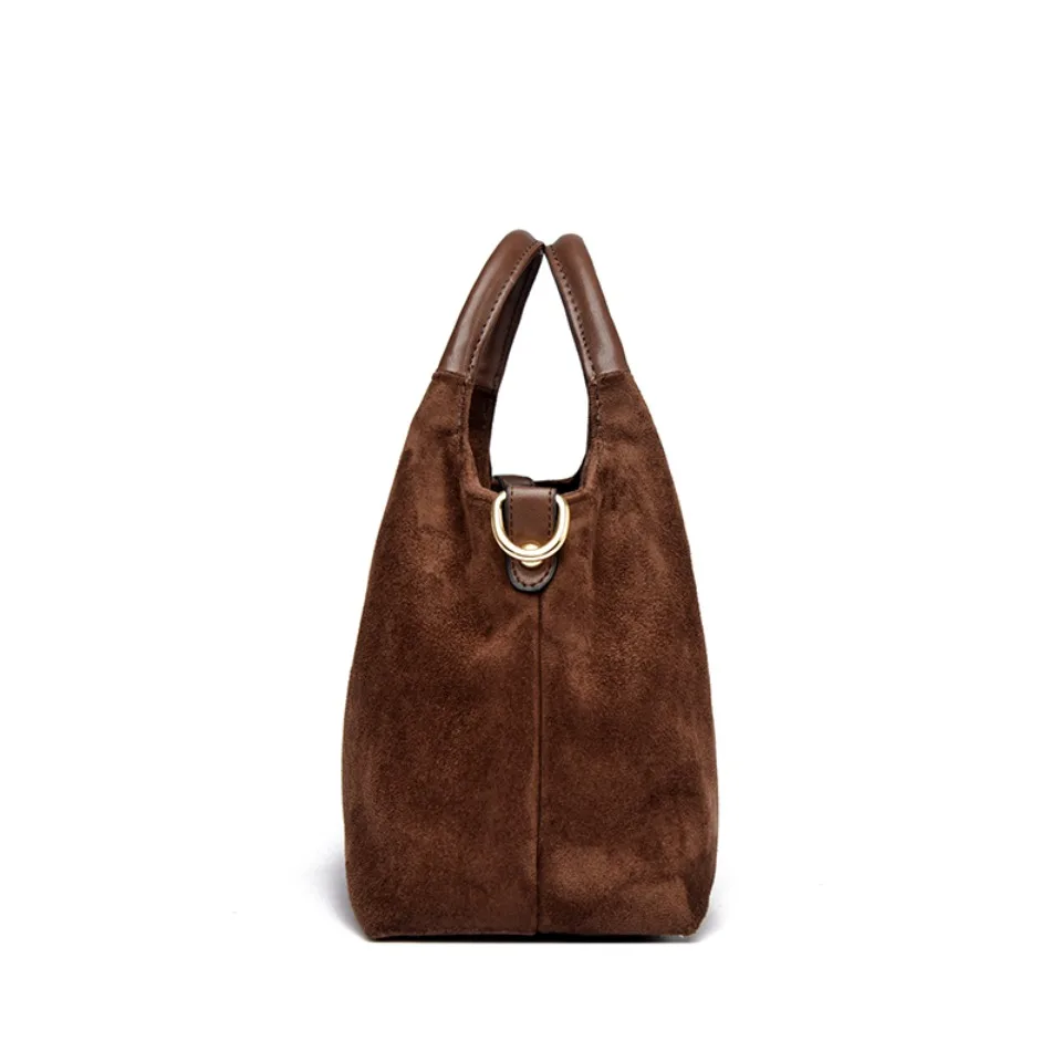 Faux Suede Handbags - Soft Casual Messenger Bag with Zipper Closure for Women