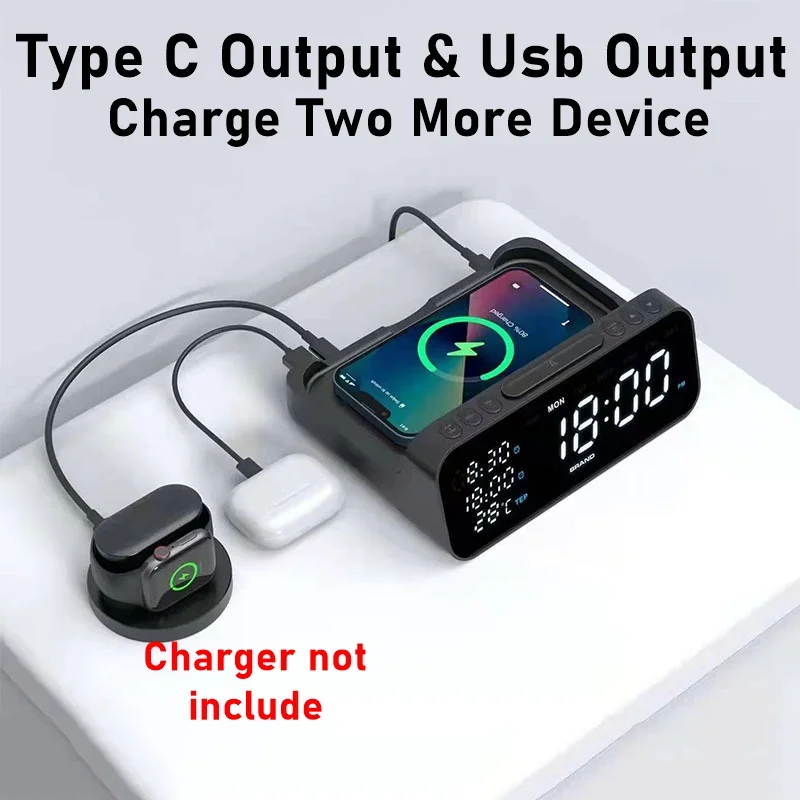 30W Fast Wireless Charger Alarm Clock Temperature Tester USB C Charger Station For Iphone XS XR 11 12 13 Pro Max Samsung Xiaomi