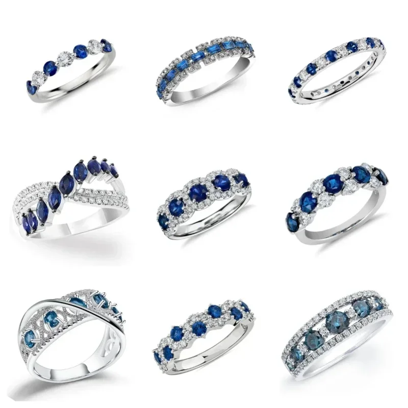 Women's Ring Blue/White Zircon Klein Style Finger Accessories Sparkling Silver Watch Band Fashion Jewelry finger rings womens ring jewelry rings ring jewelry