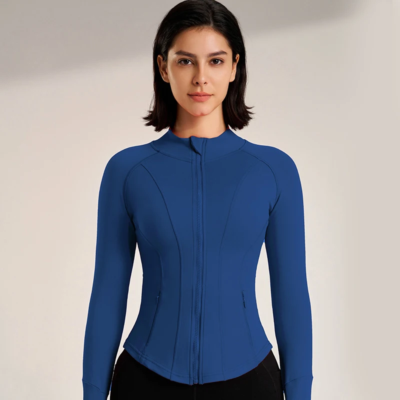 Women's Sport Jackets Zipper Slim Yoga Coat Quick Dry Running Jacket Elastic Long Sleeve Thumb Hole Gym Fitness Top sports jacket yoga jacket