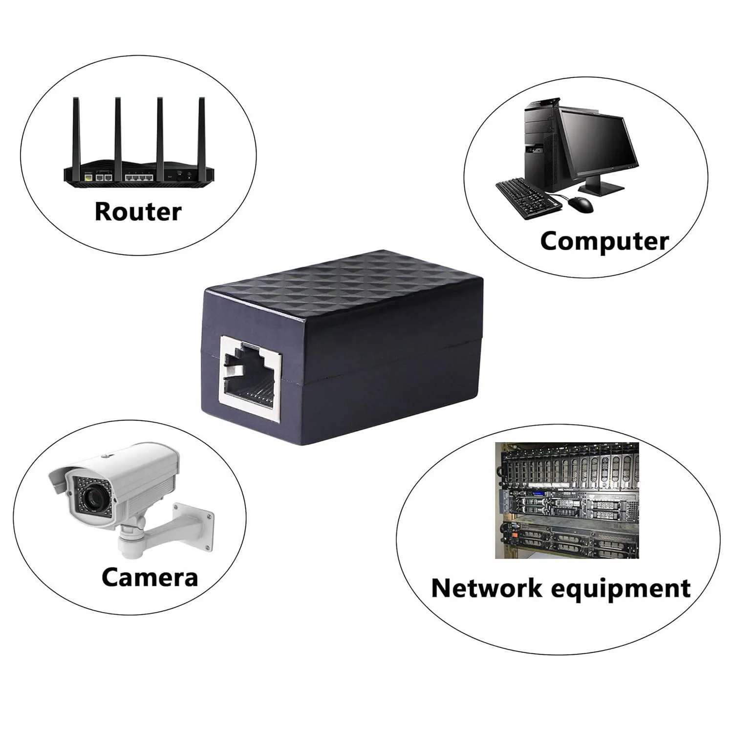 1pc 피뢰기 RJ45 암-암 잭 확장 어댑터 이더넷 서지 보호기 네트워크 보호 장치 검정색
